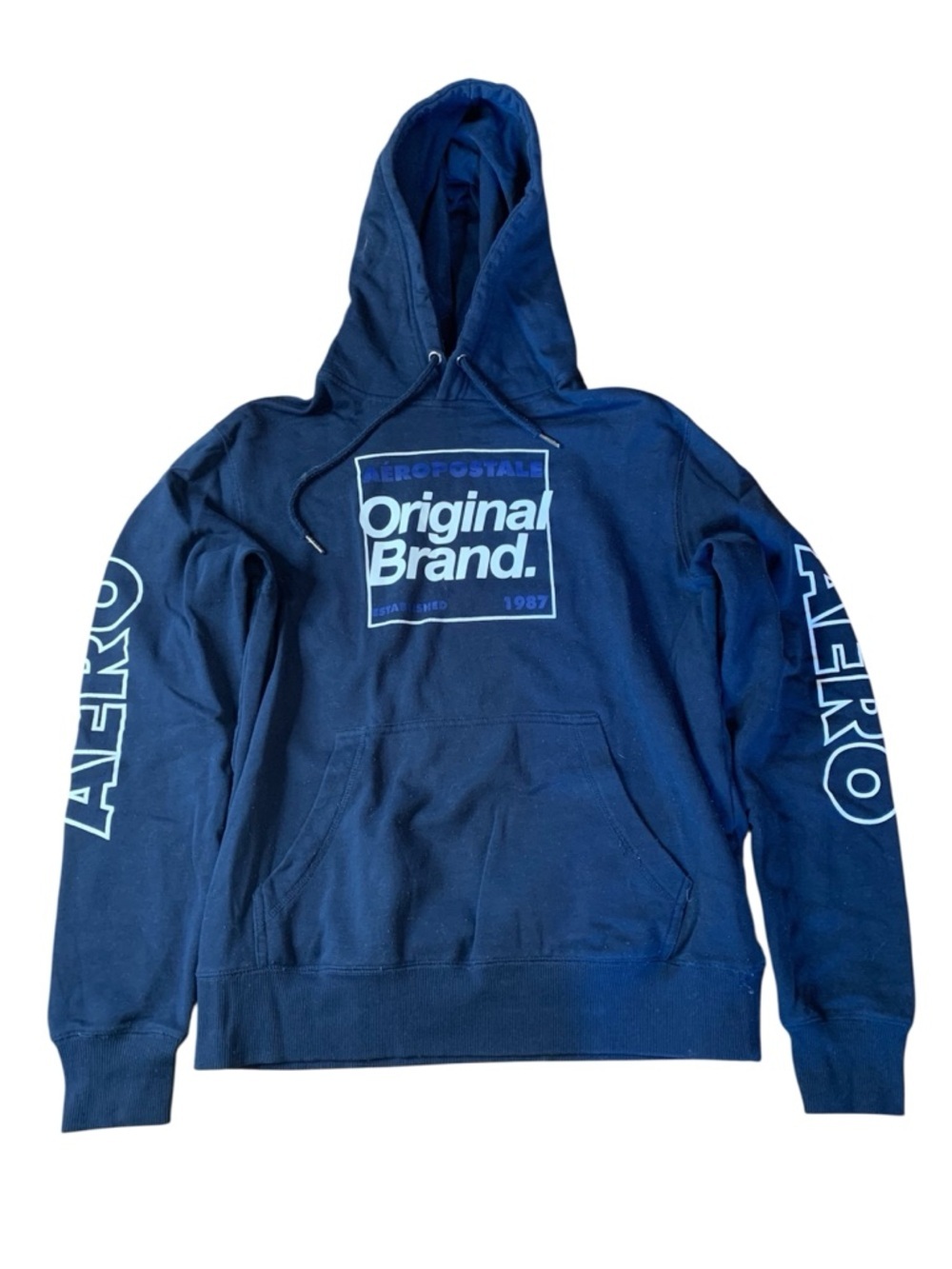Aeropostale Navy Blue "Original Brand" Logo Hoodie - Size Medium
